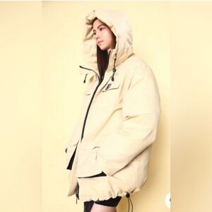 Viviene Hu Womens Beige Pocketed Zippered Hooded Down Parka Jacket LARGE NEW